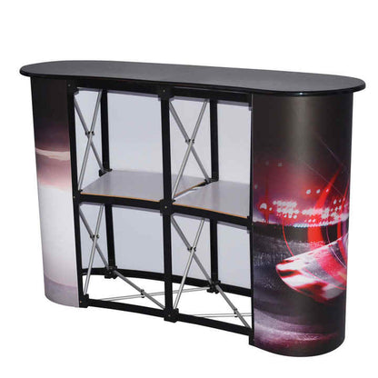 Quicklyshow Custom Foldable Promotion Retail Bar Trade Show Table Pop Up Podium Exhibition Display Table with Storage Rack