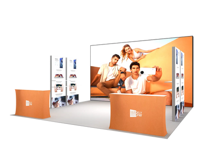 20x20ft 6x6m Individueller, leicht aufzubauender Messestand mit Hintergrundbeleuchtung und Beleuchtungskasten, Messestand, Ausstellungsstand