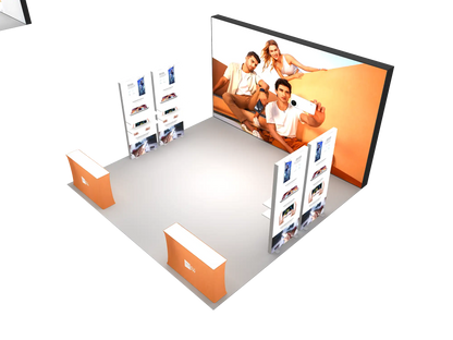 20x20ft 6x6m Individueller, leicht aufzubauender Messestand mit Hintergrundbeleuchtung und Beleuchtungskasten, Messestand, Ausstellungsstand
