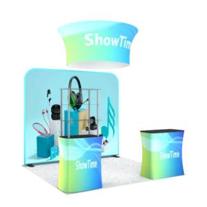 10x10 Portable Tension Fabric Booth With Hanging Banner
