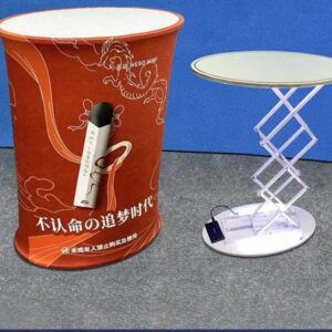 Quicklyshow Portable Promotion Exhibition Counter Table Tension Fabric Curved Oval Trade Show Pop up Counter Display