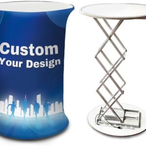 Quicklyshow Custom Modern Printed Pop up Promotion Table Circle Folding Promotion Display Counter Desk